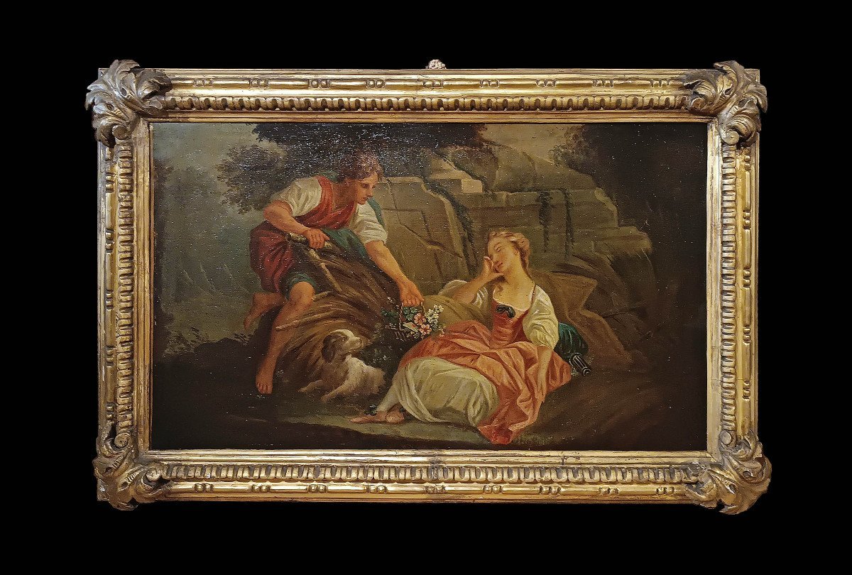 Early 19th Century Painting With Gallant Scene -photo-2
