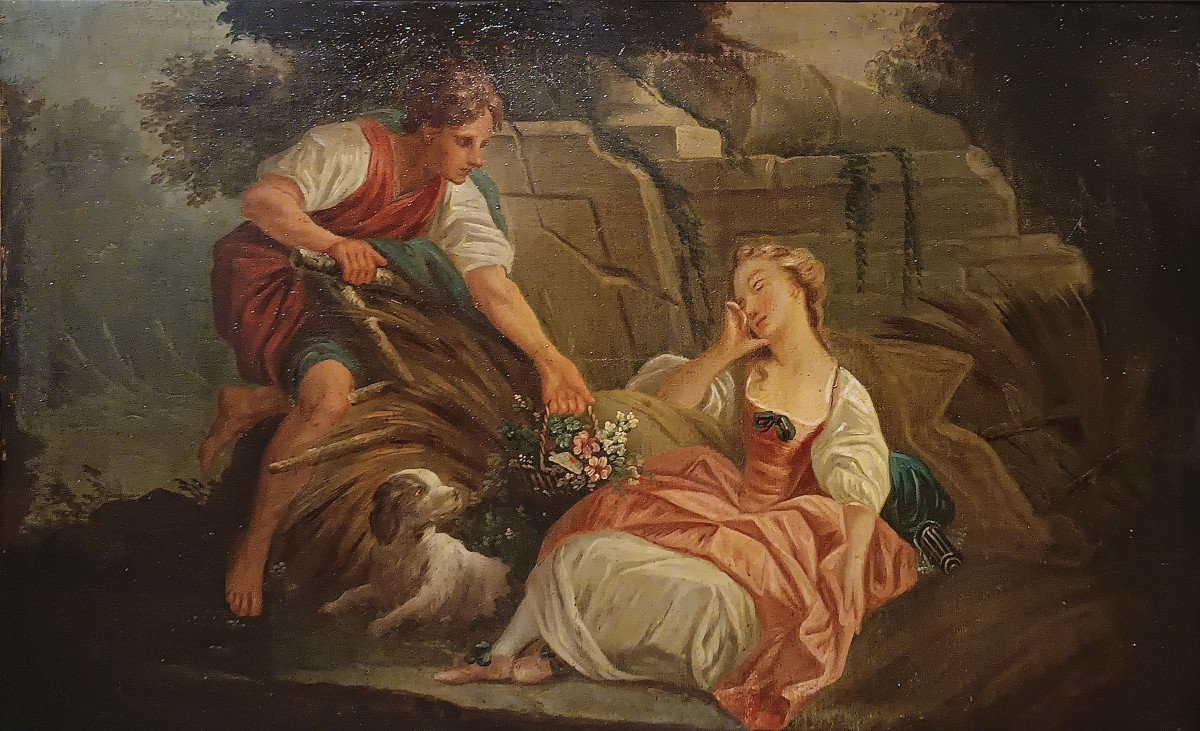 Early 19th Century Painting With Gallant Scene -photo-3