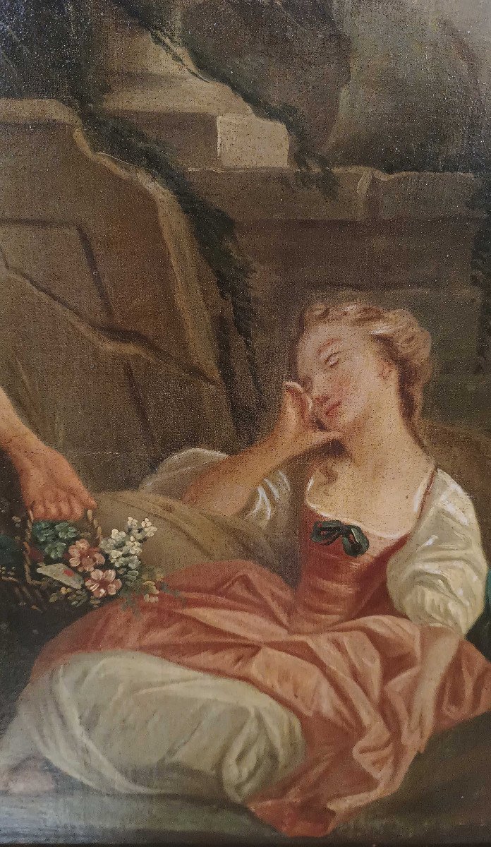 Early 19th Century Painting With Gallant Scene -photo-3