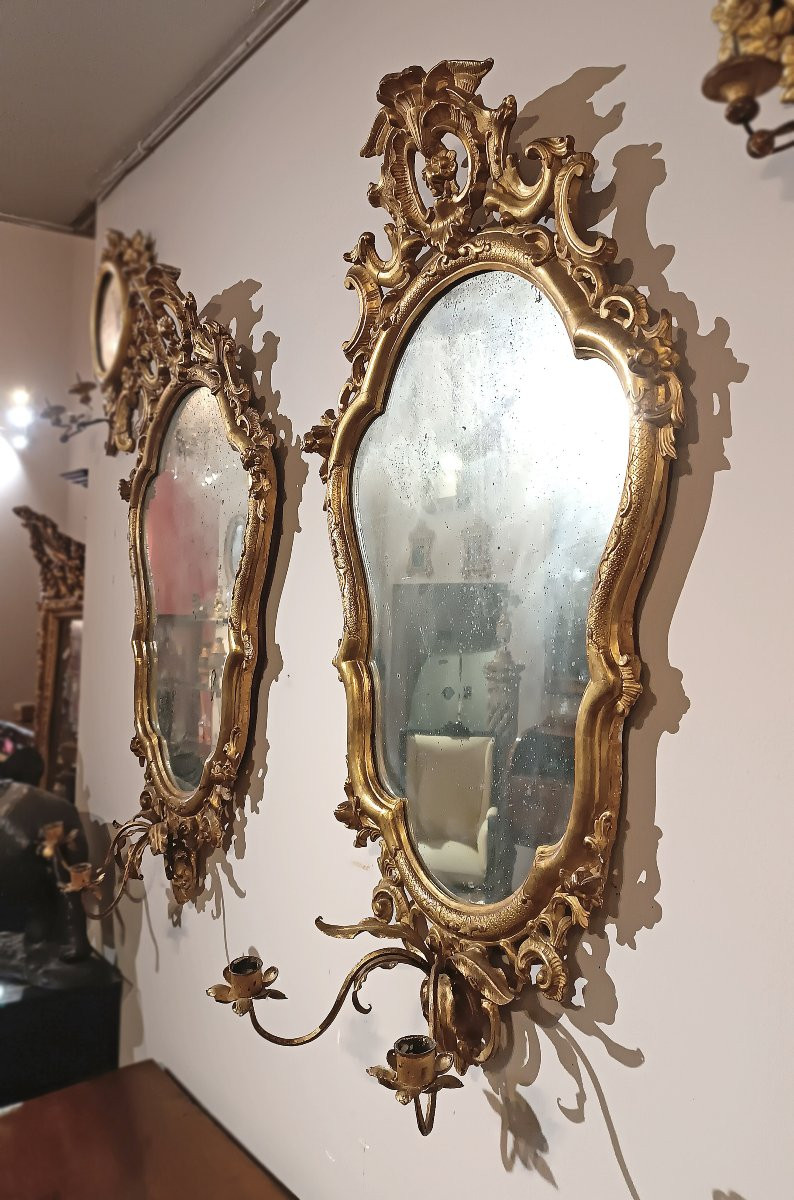 PAIRE DE MIROIRS DORÉS LOUIS XV MILIEU DU 18ème SIÈCLE-photo-3