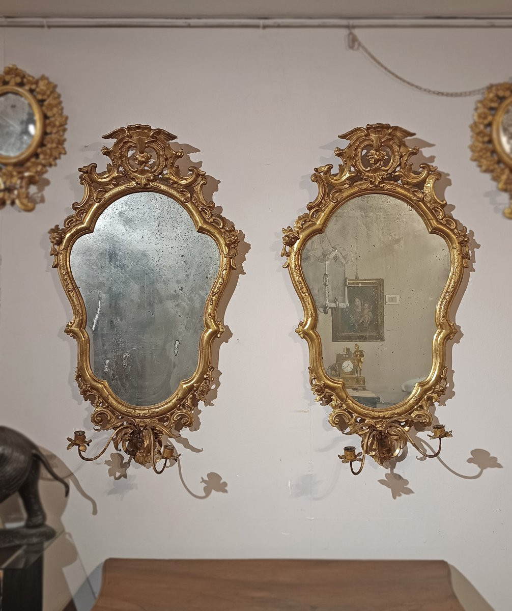 PAIRE DE MIROIRS DORÉS LOUIS XV MILIEU DU 18ème SIÈCLE-photo-4