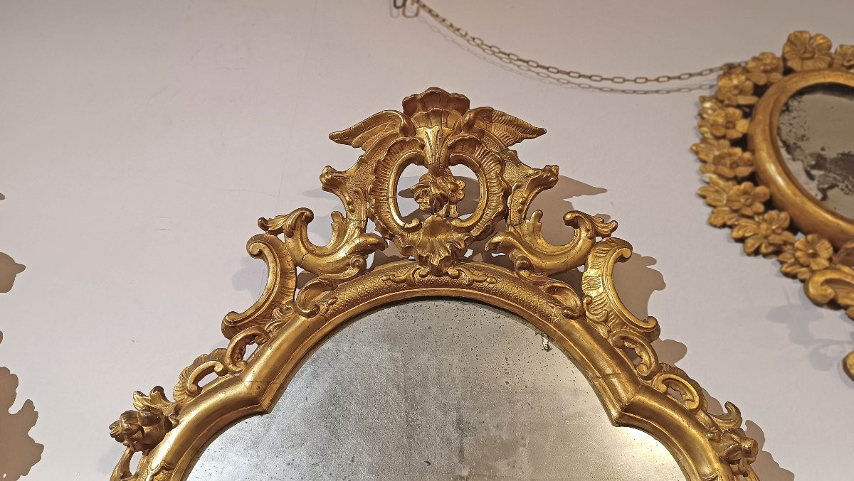 PAIRE DE MIROIRS DORÉS LOUIS XV MILIEU DU 18ème SIÈCLE-photo-1