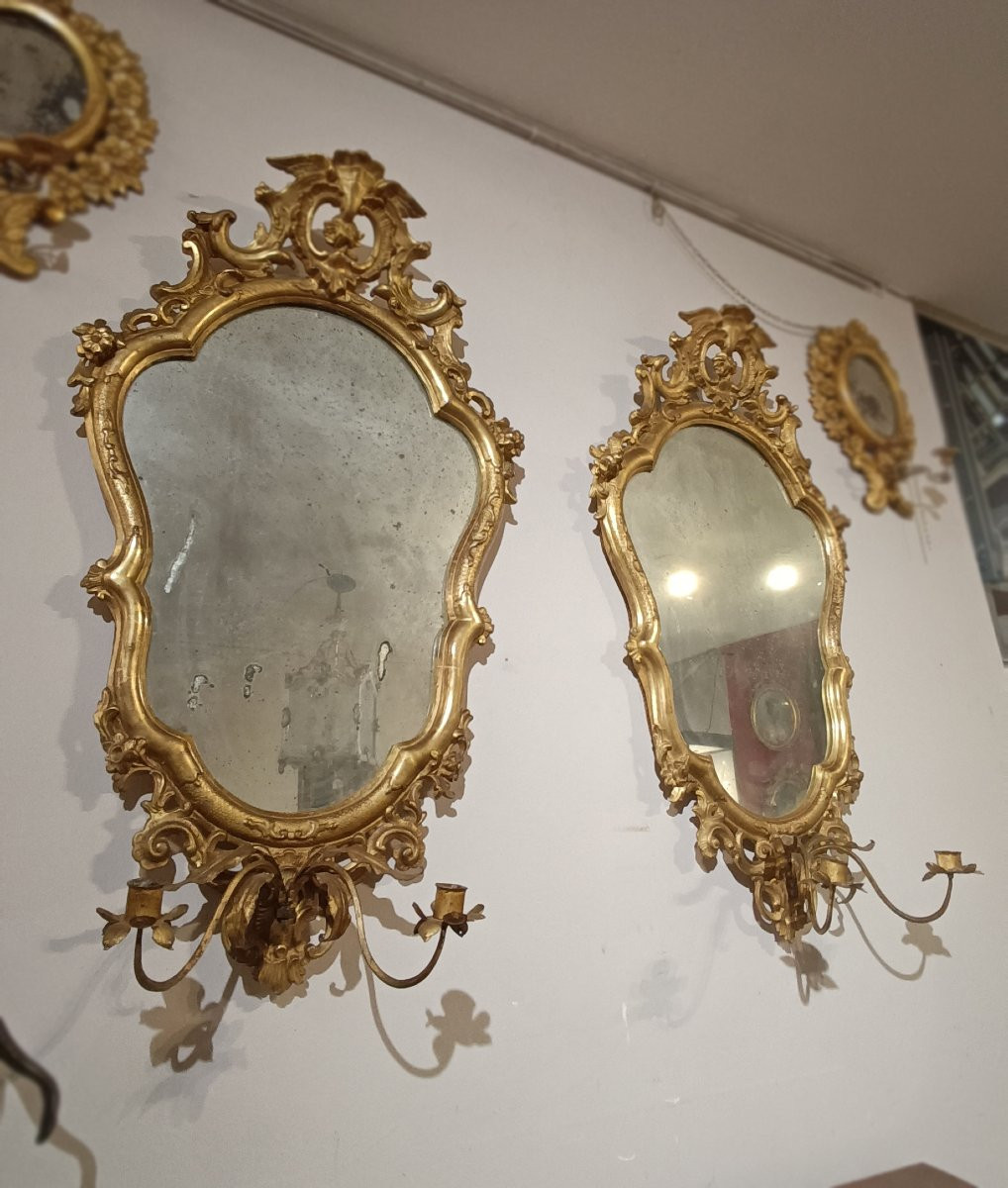 PAIRE DE MIROIRS DORÉS LOUIS XV MILIEU DU 18ème SIÈCLE-photo-4