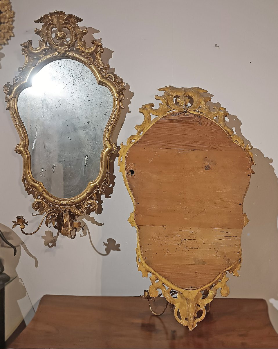 PAIRE DE MIROIRS DORÉS LOUIS XV MILIEU DU 18ème SIÈCLE-photo-5