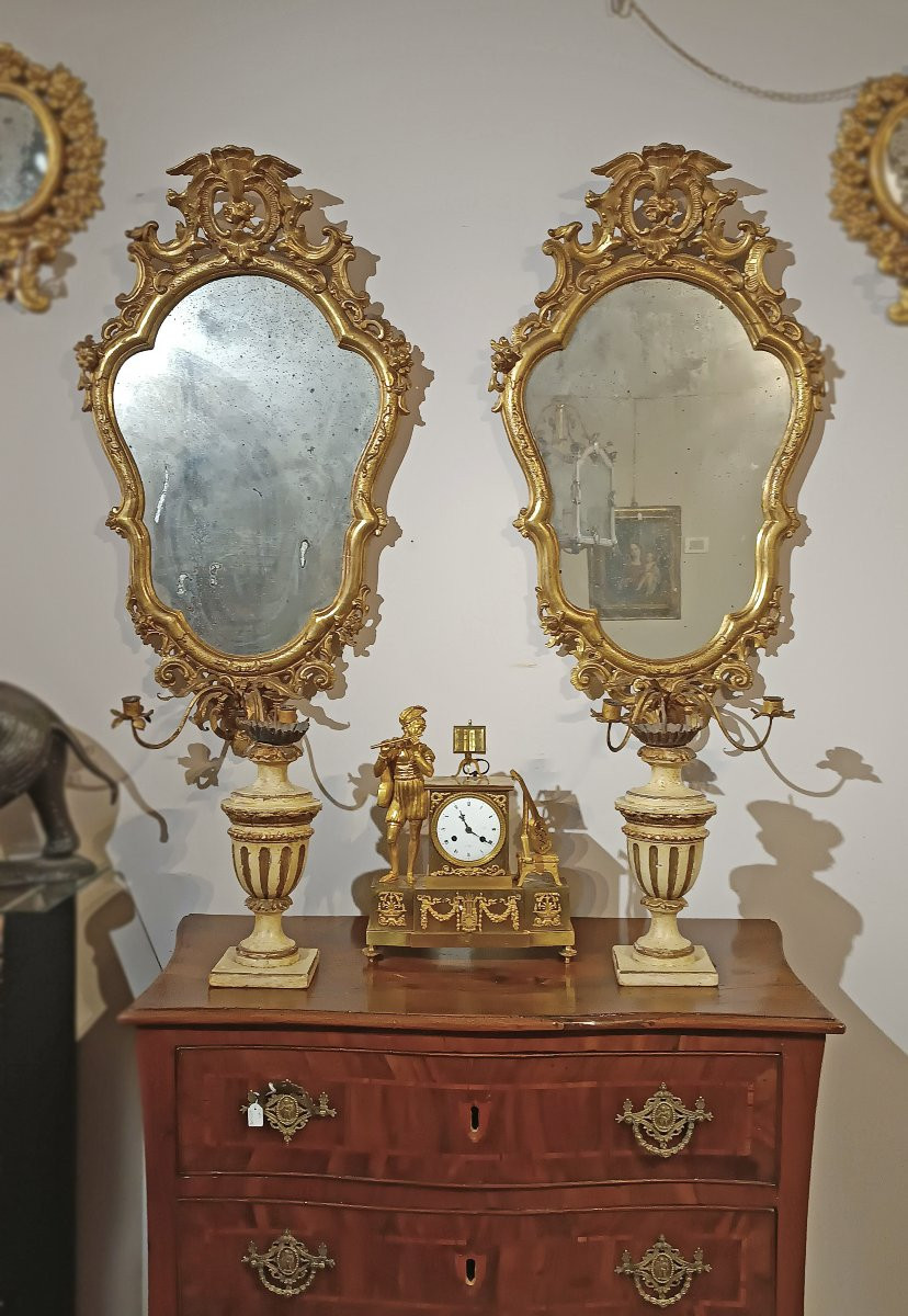 PAIRE DE MIROIRS DORÉS LOUIS XV MILIEU DU 18ème SIÈCLE-photo-6