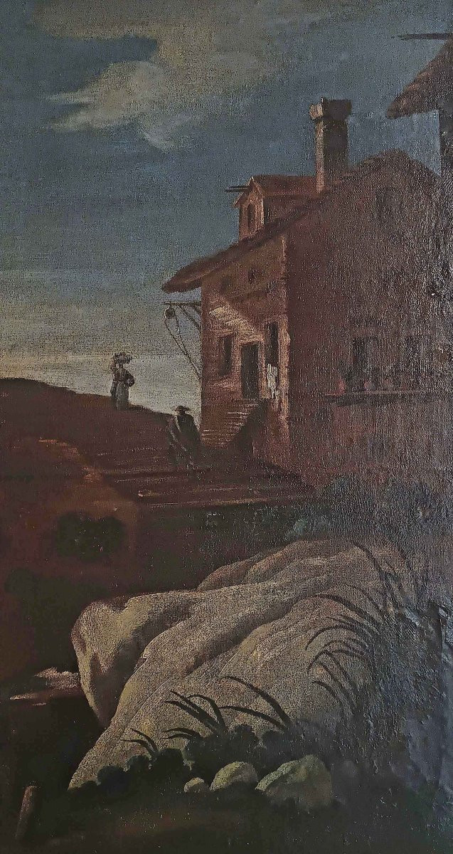 GRAND TABLEAU AVEC PAYSAGE ET PERSONNAGES FIN DU 17ème SIÈCLE-photo-3