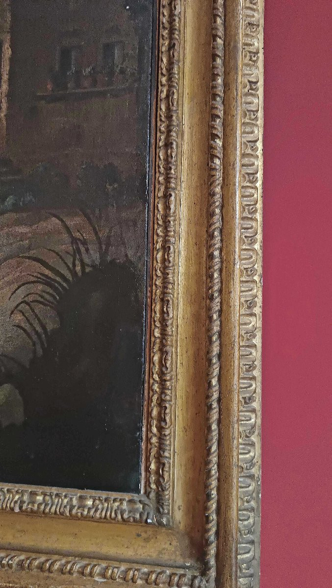 GRAND TABLEAU AVEC PAYSAGE ET PERSONNAGES FIN DU 17ème SIÈCLE-photo-5