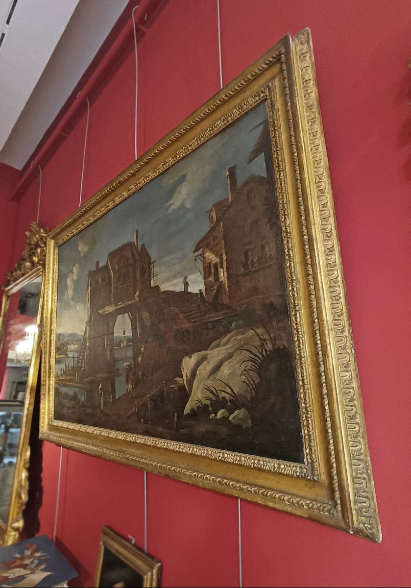 GRAND TABLEAU AVEC PAYSAGE ET PERSONNAGES FIN DU 17ème SIÈCLE-photo-6