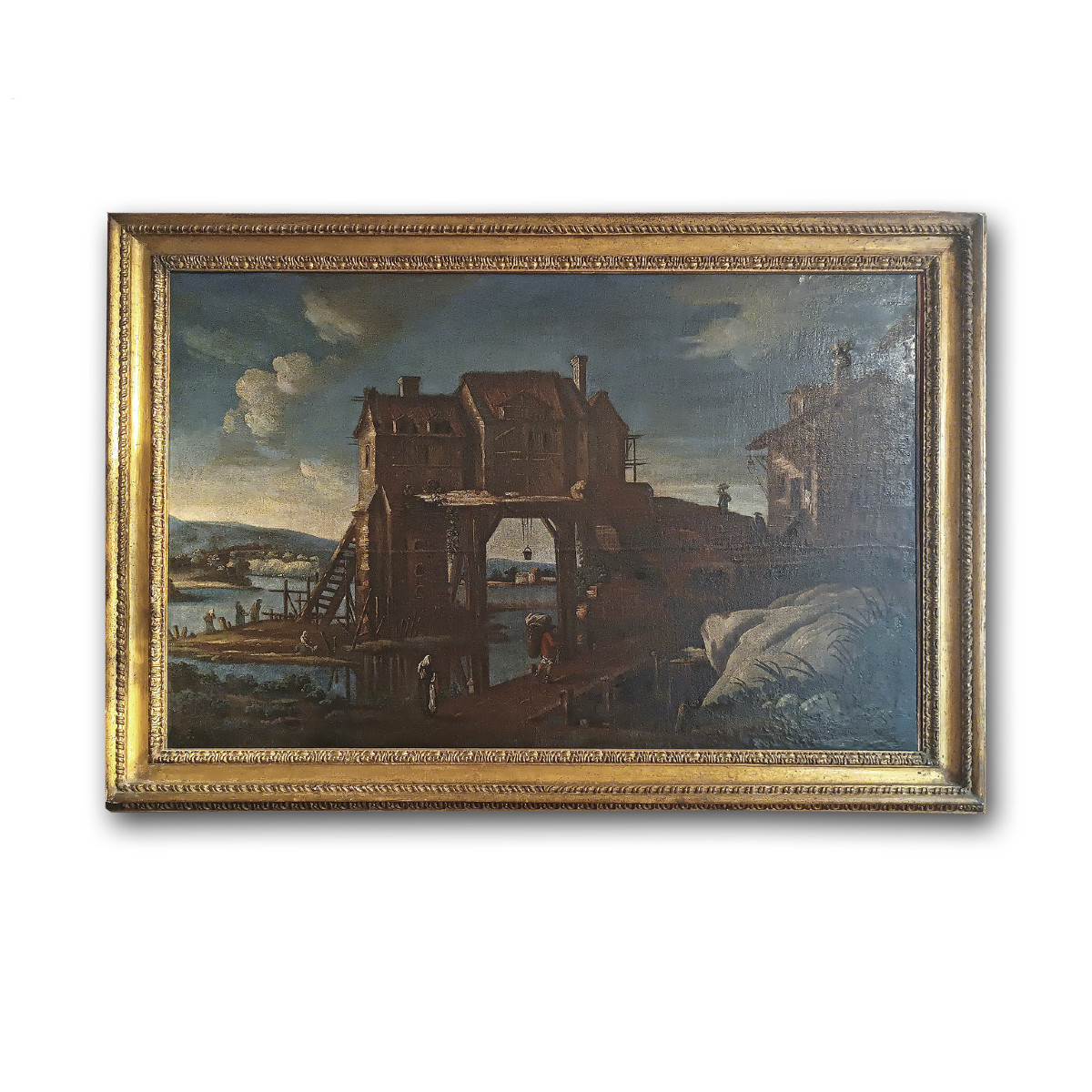 GRAND TABLEAU AVEC PAYSAGE ET PERSONNAGES FIN DU 17ème SIÈCLE