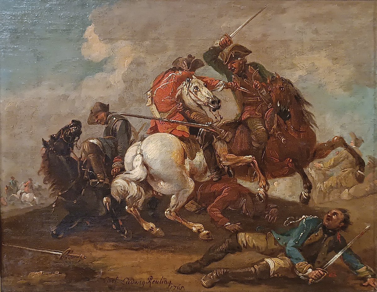 Late 18th Century Painting With A Battle Scene -photo-2