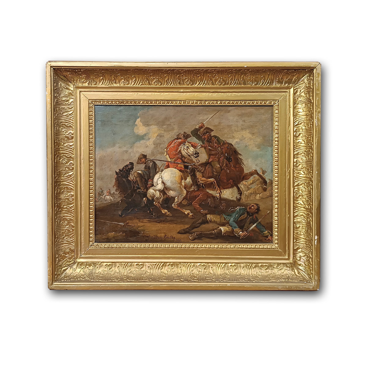 Late 18th Century Painting With A Battle Scene 