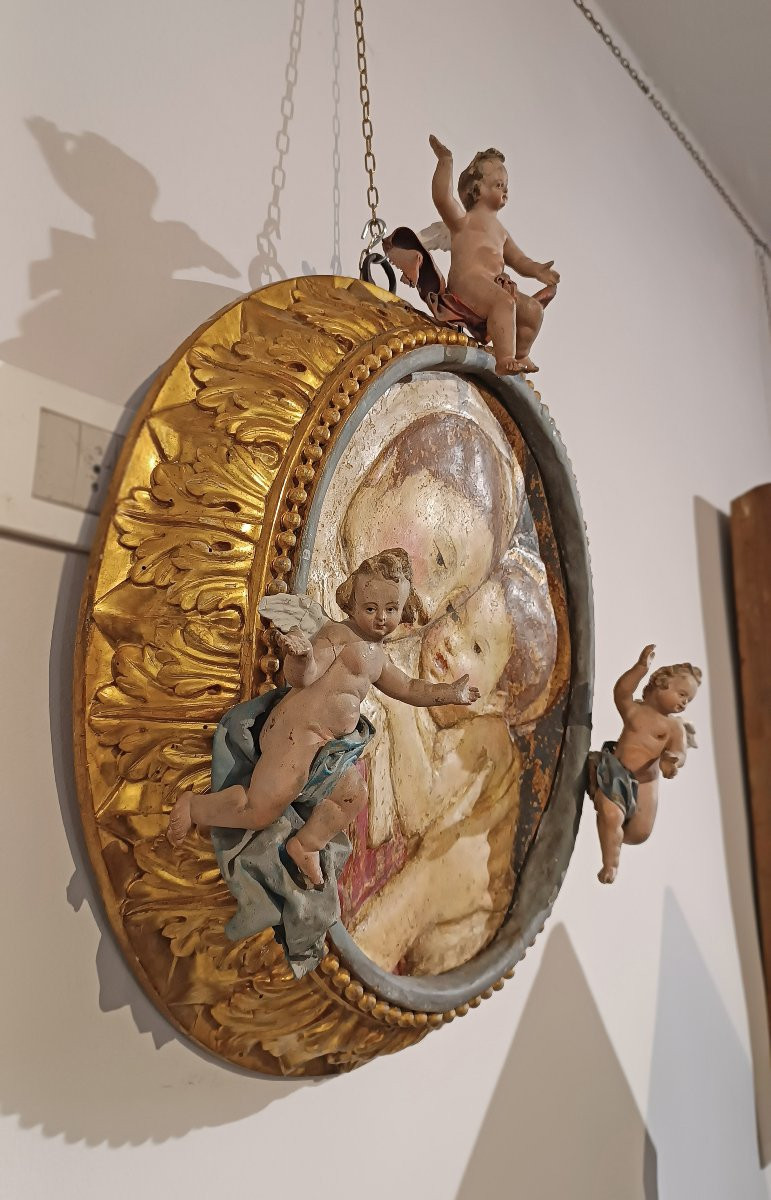 Late 16th Century Polychrome Stucco With Madonna And Child-photo-2