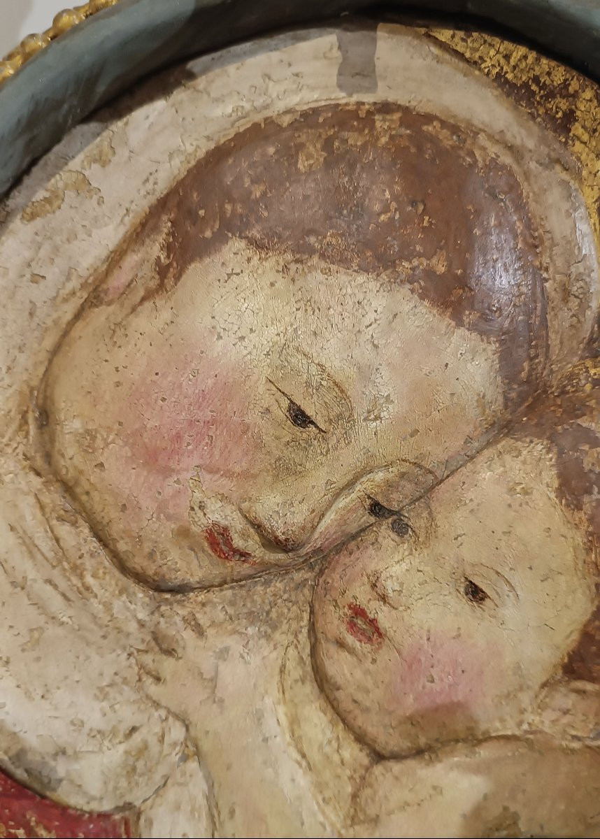 Late 16th Century Polychrome Stucco With Madonna And Child-photo-1