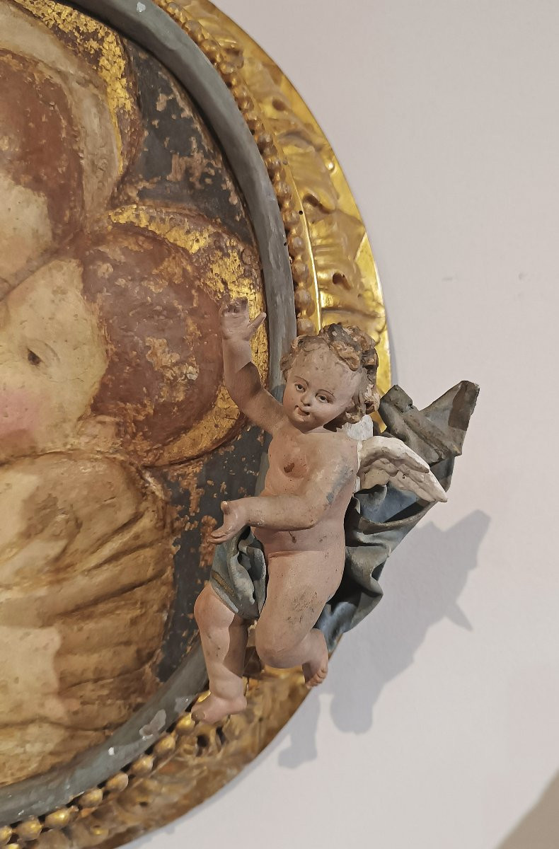 Late 16th Century Polychrome Stucco With Madonna And Child-photo-2