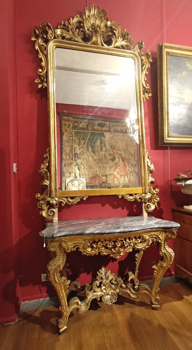 First Half Of The 19th Century Large Louis Philippe Gilded Mirror-photo-3