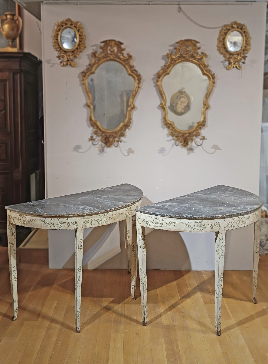 Late 18th Century Pair Of Neoclassical Painted Consolle Tables-photo-2