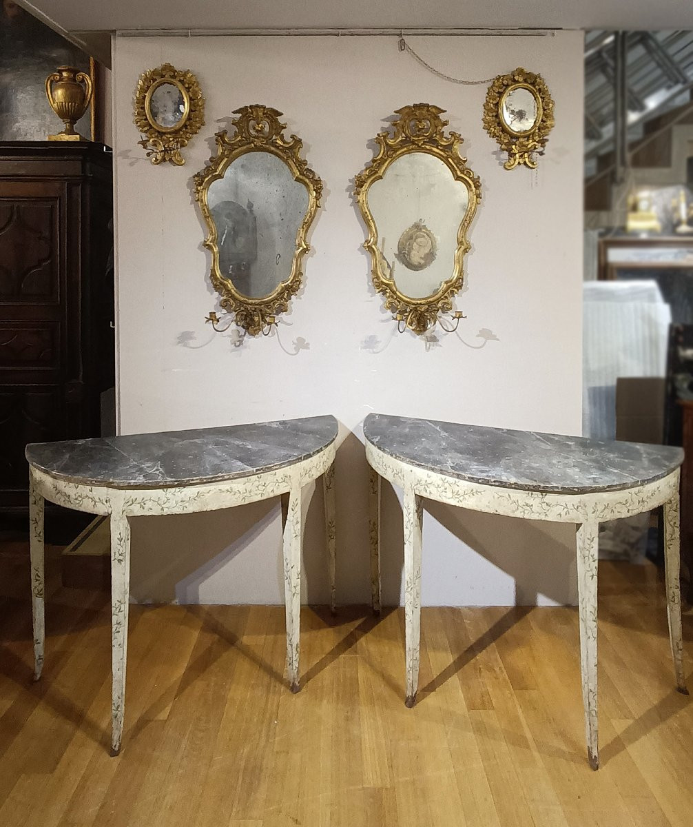 Late 18th Century Pair Of Neoclassical Painted Consolle Tables-photo-6
