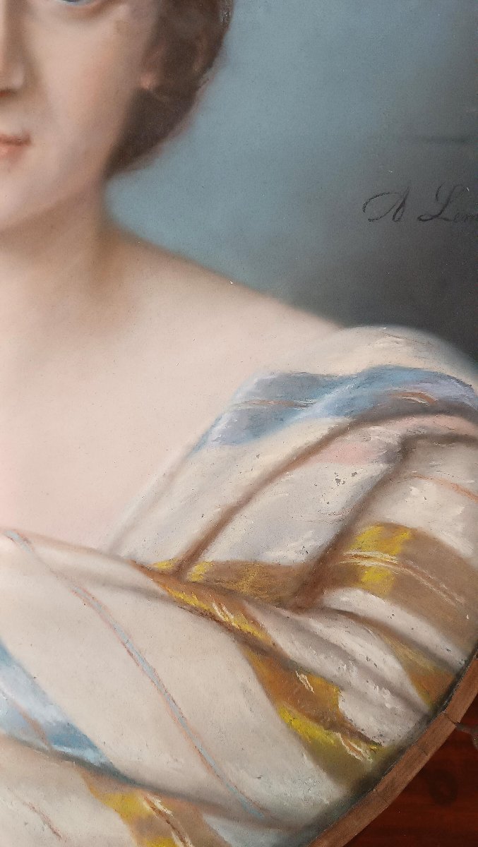 Mid-19th Century Oval Pastel Painting With Young Woman -photo-2