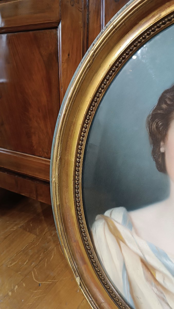 Mid-19th Century Oval Pastel Painting With Young Woman -photo-5
