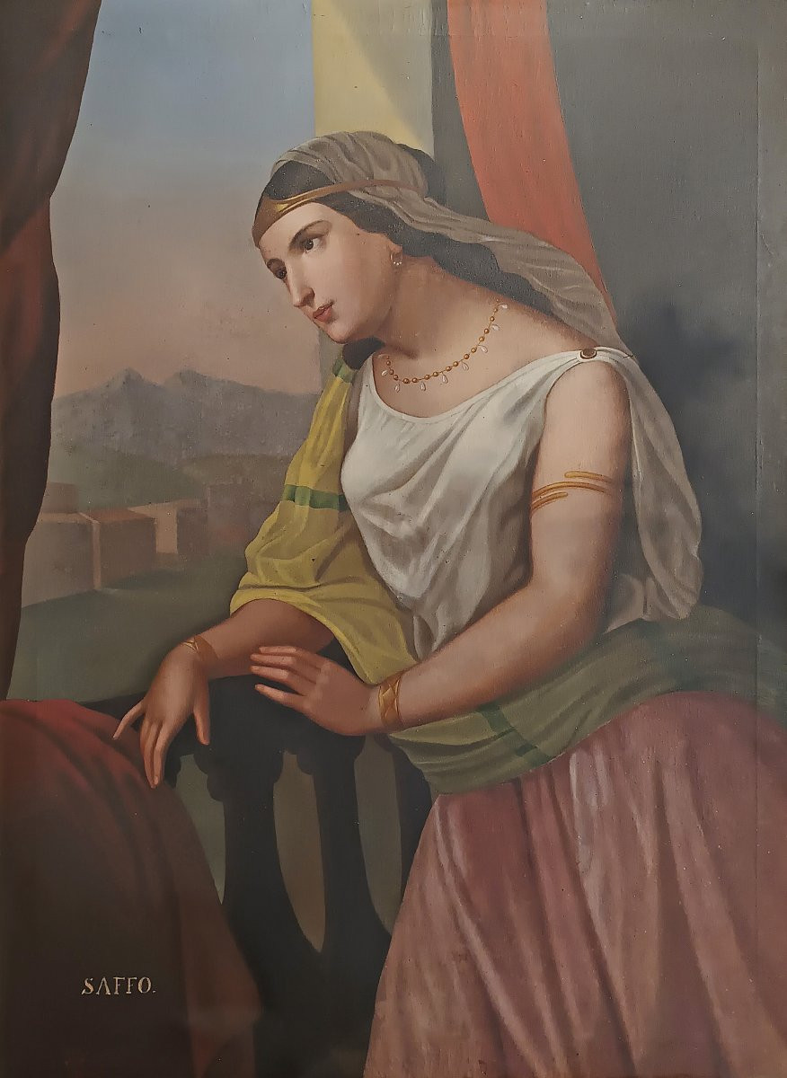 PORTRAIT DE LA POÉTESSE SAPPHO PAR ENRICO FANFANI MILIEU DU 19ème SIÈCLE-photo-2