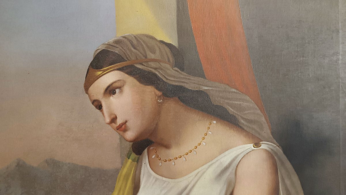 PORTRAIT DE LA POÉTESSE SAPPHO PAR ENRICO FANFANI MILIEU DU 19ème SIÈCLE-photo-3