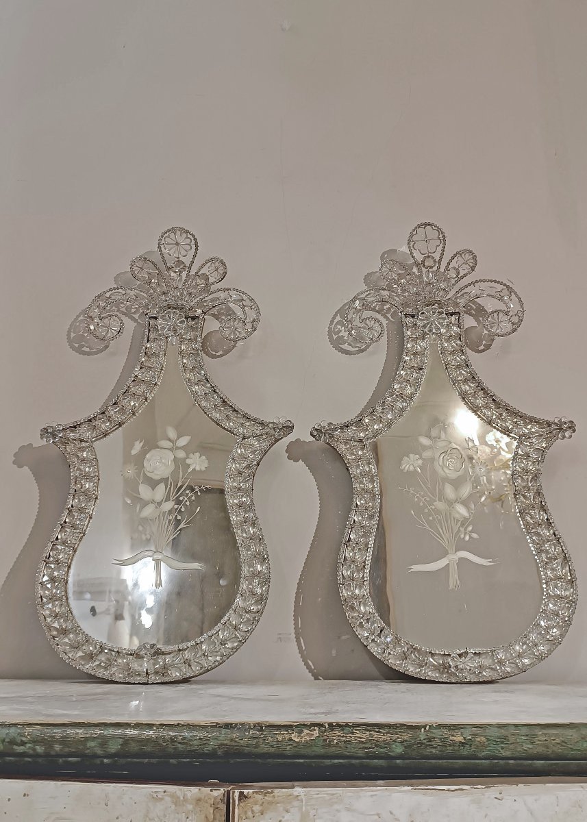 Late 18th Century Pair Of Neoclassical Mirrors With Crystals -photo-4