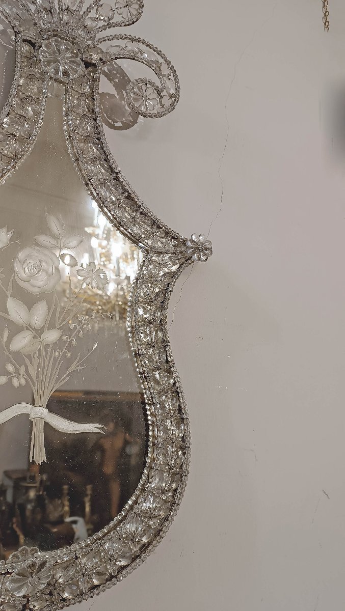 Late 18th Century Pair Of Neoclassical Mirrors With Crystals -photo-4