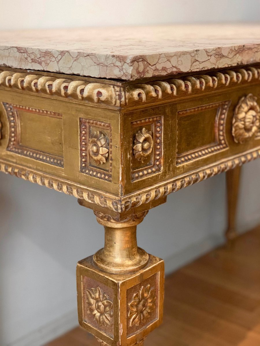 End Of The 18th Century Golden Consolle With Marble-photo-3