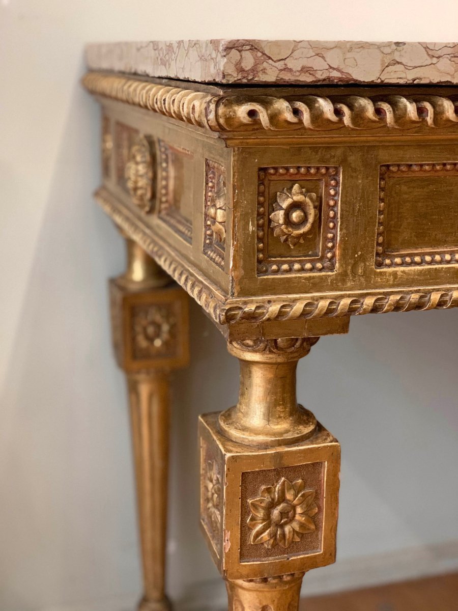 End Of The 18th Century Golden Consolle With Marble-photo-4