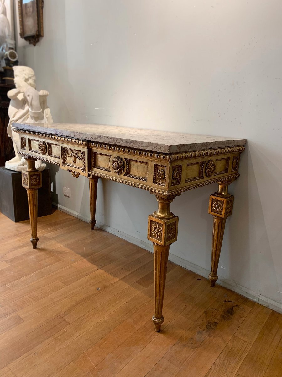 End Of The 18th Century Golden Consolle With Marble-photo-3