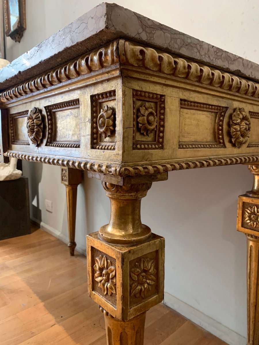 End Of The 18th Century Golden Consolle With Marble-photo-4