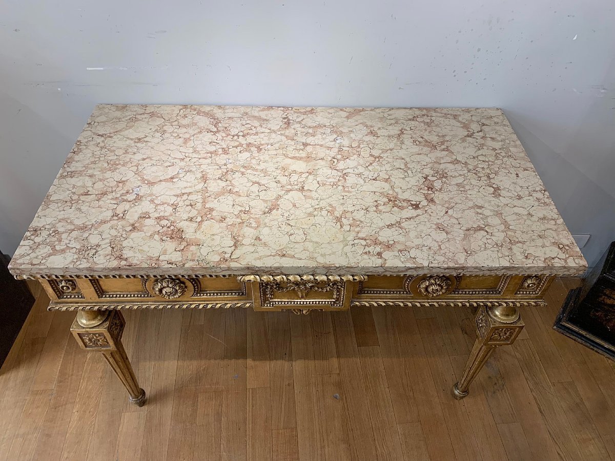End Of The 18th Century Golden Consolle With Marble-photo-5