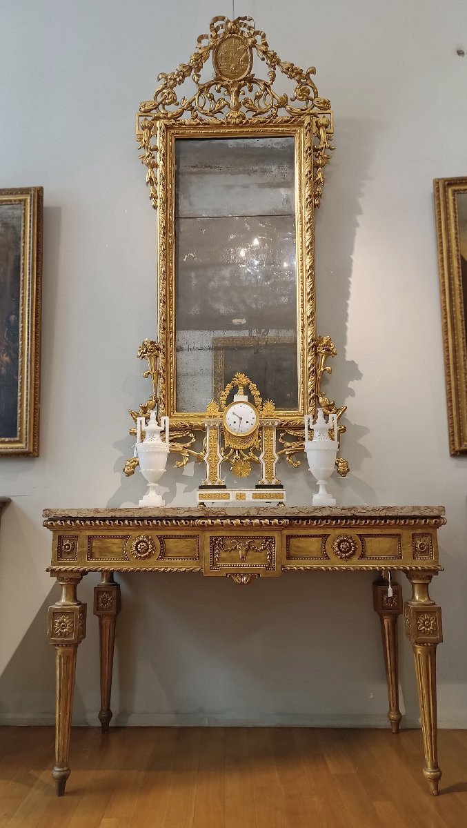 End Of The 18th Century Golden Consolle With Marble-photo-6