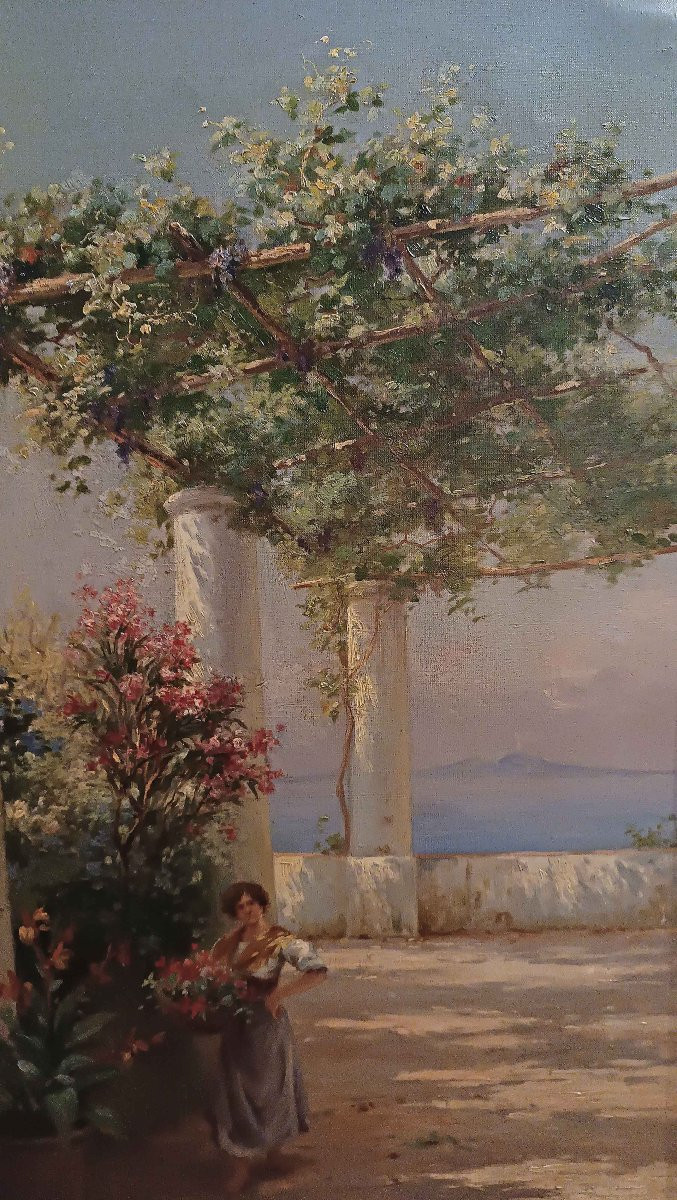 TABLEAU REPRÉSENTANT UNE VUE NAPOLITAINE PREMIÈRE MOITIÉ DU 19ème SIÈCLE-photo-4