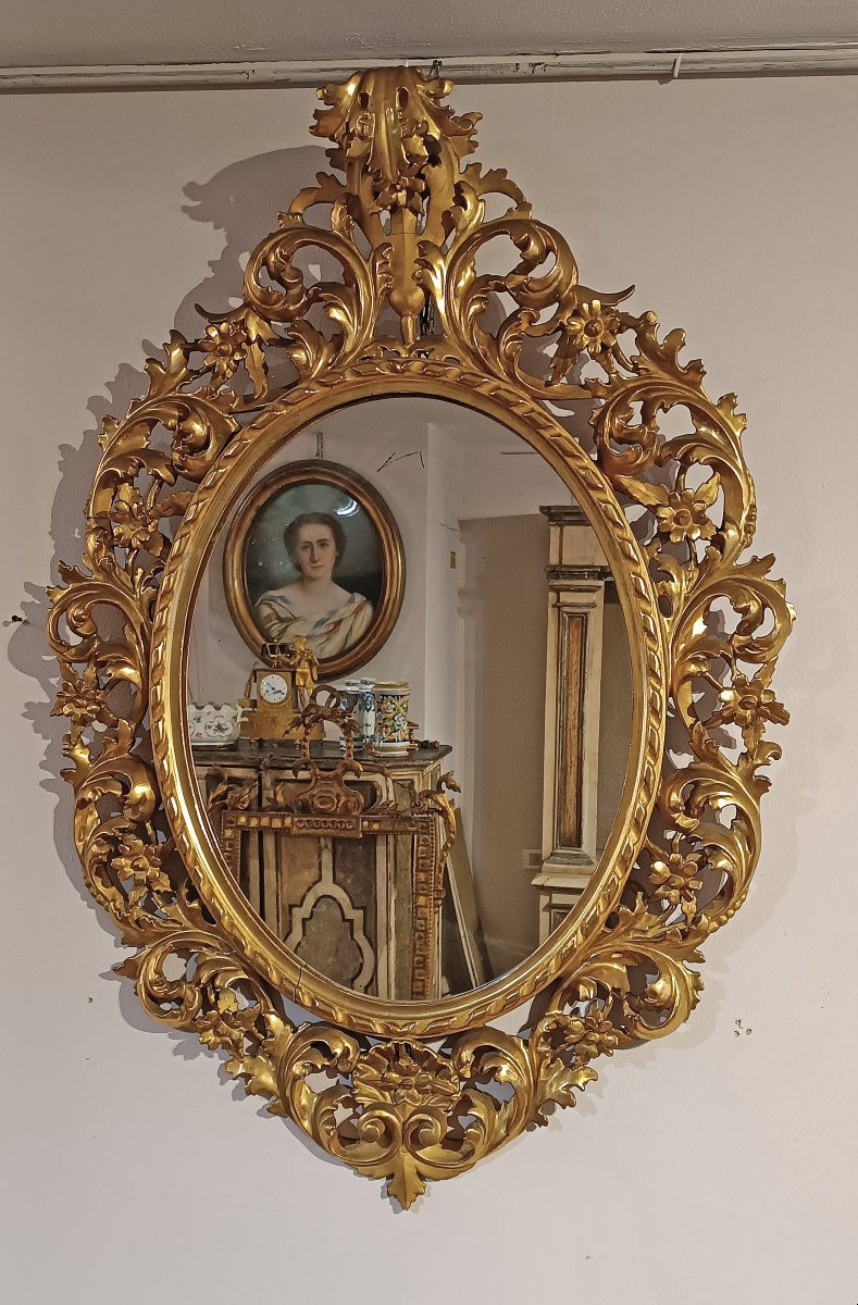 Second Half Of The 19th Century Oval Gilded Mirror-photo-4