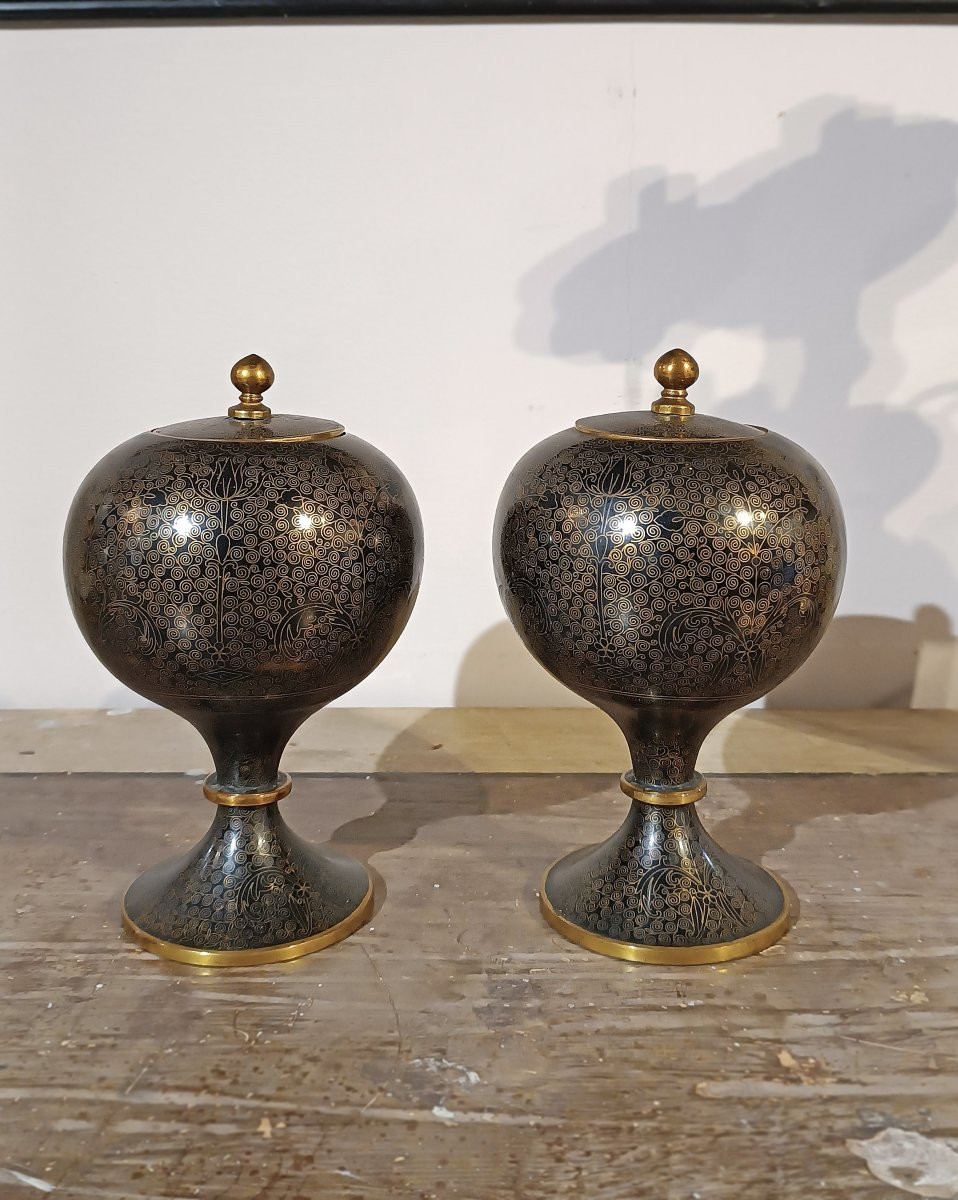 PAIRE DE VASES CLOISONNÉS CHINOIS PREMIÈRE MOITIÉ DU 19ème SIÈCLE-photo-2