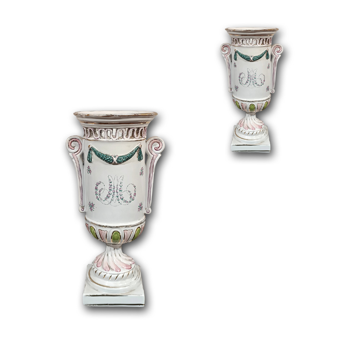 First Half Of The 19th Century Pair Of Painted Porcelain Vases