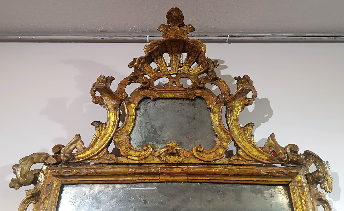 Mid-18th Century Louis XV Mirror In Giltwood And Mecca-photo-1