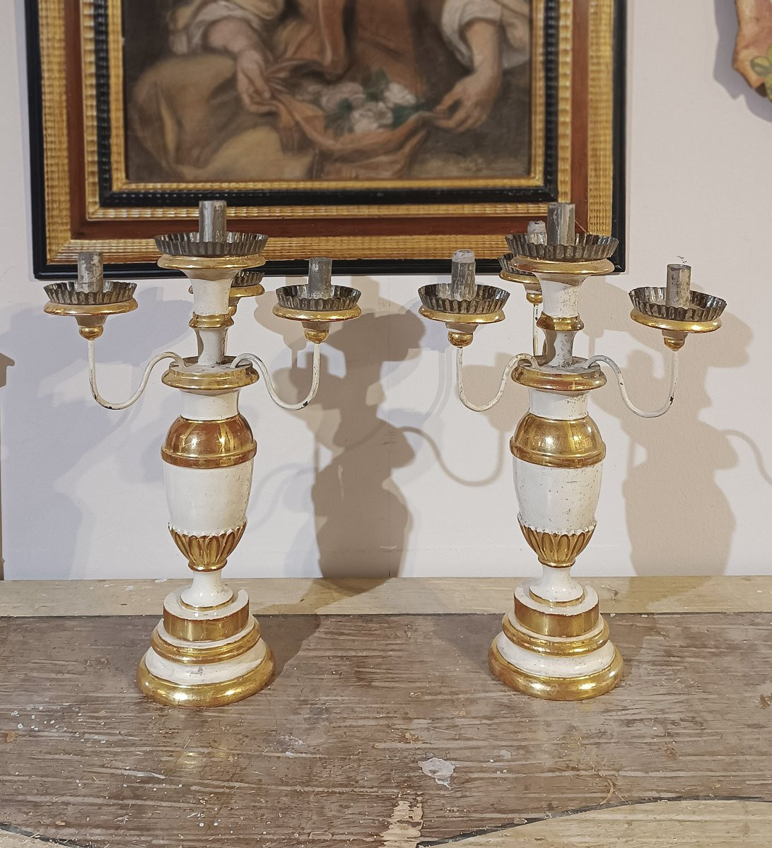 PAIRE DE CHANDELIERS LOUIS XVI SECONDE MOITIÉ DU 18ème SIÈCLE-photo-2