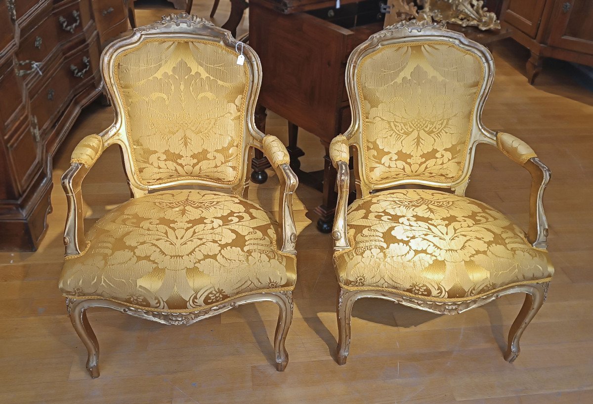 First Half Of The 19th Century Pair Of Gold Armchairs In Neoclassical Style-photo-2