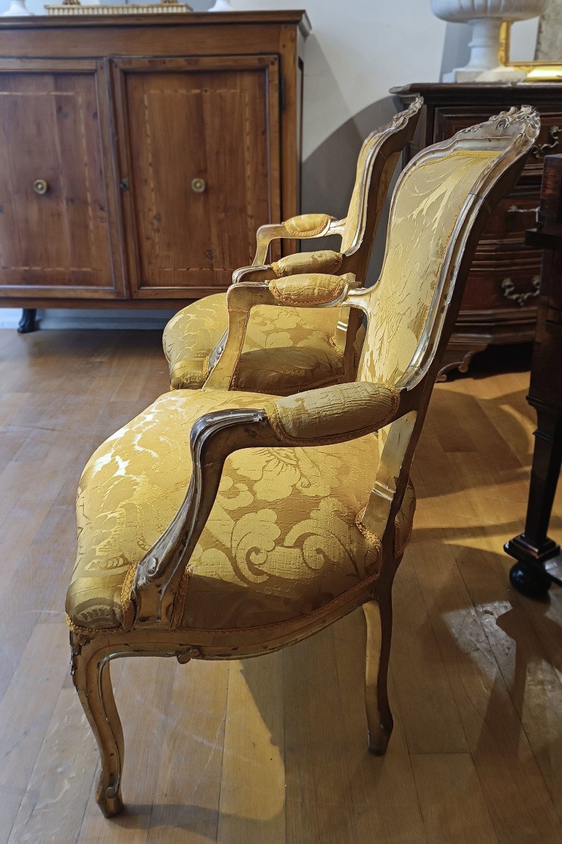 First Half Of The 19th Century Pair Of Gold Armchairs In Neoclassical Style-photo-4