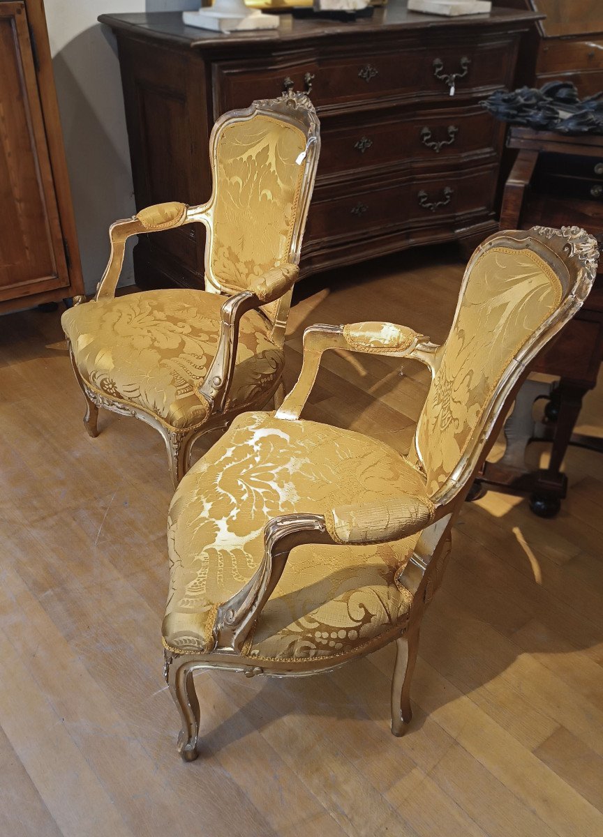 First Half Of The 19th Century Pair Of Gold Armchairs In Neoclassical Style-photo-1