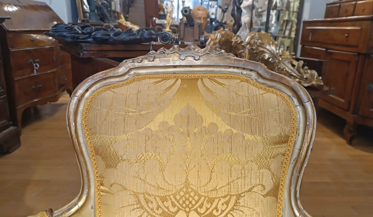 First Half Of The 19th Century Pair Of Gold Armchairs In Neoclassical Style-photo-2