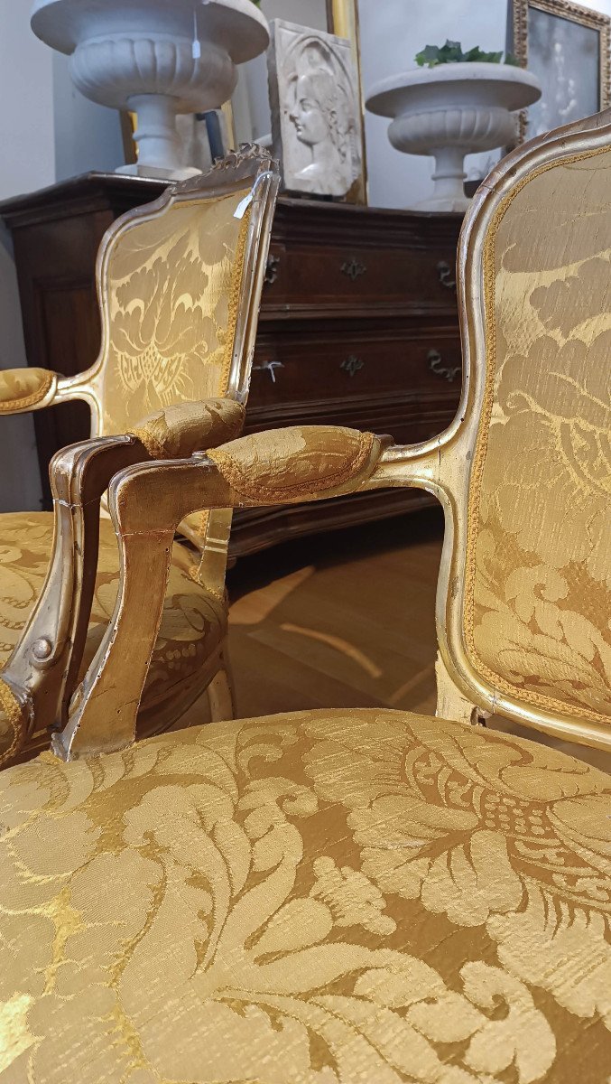First Half Of The 19th Century Pair Of Gold Armchairs In Neoclassical Style-photo-3