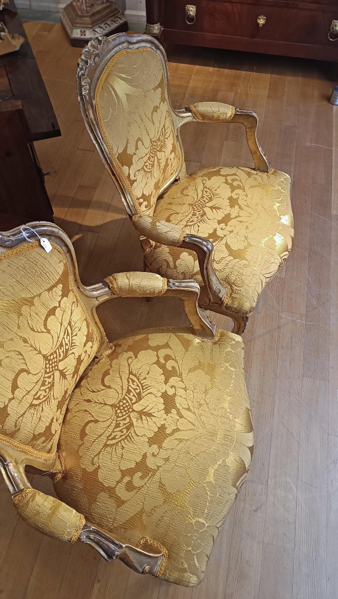 First Half Of The 19th Century Pair Of Gold Armchairs In Neoclassical Style-photo-5
