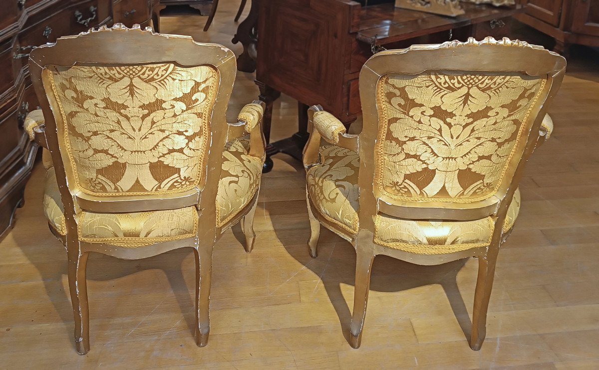 First Half Of The 19th Century Pair Of Gold Armchairs In Neoclassical Style-photo-6