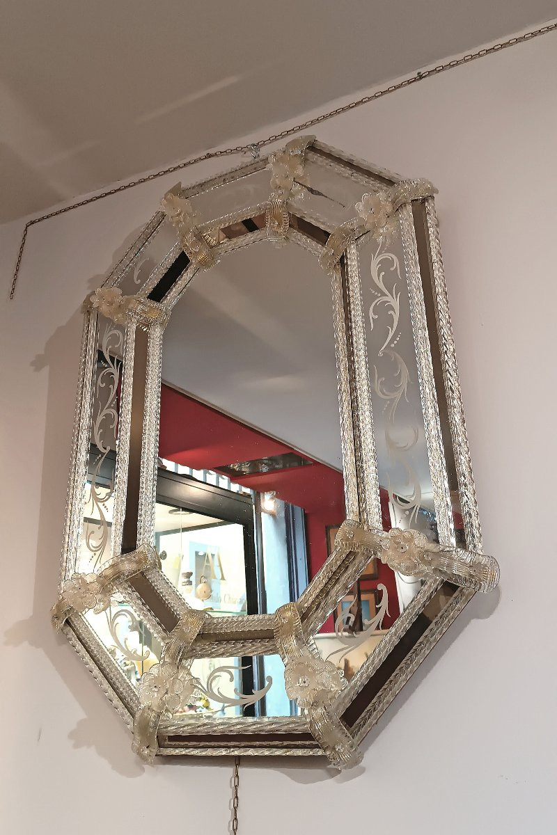 MIROIR EN VERRE DE MURANO FIN DU 18ème SIÈCLE-photo-2