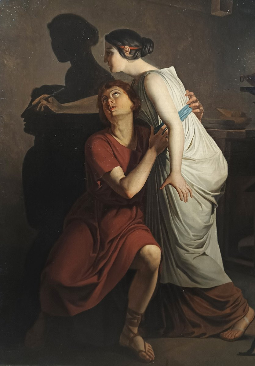 Mid-19th Century Painting "the Invention Of The Art Of Painting" -photo-3