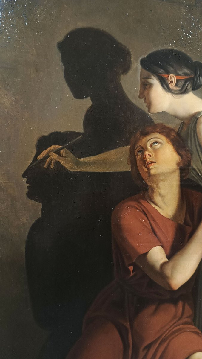 Mid-19th Century Painting "the Invention Of The Art Of Painting" -photo-4