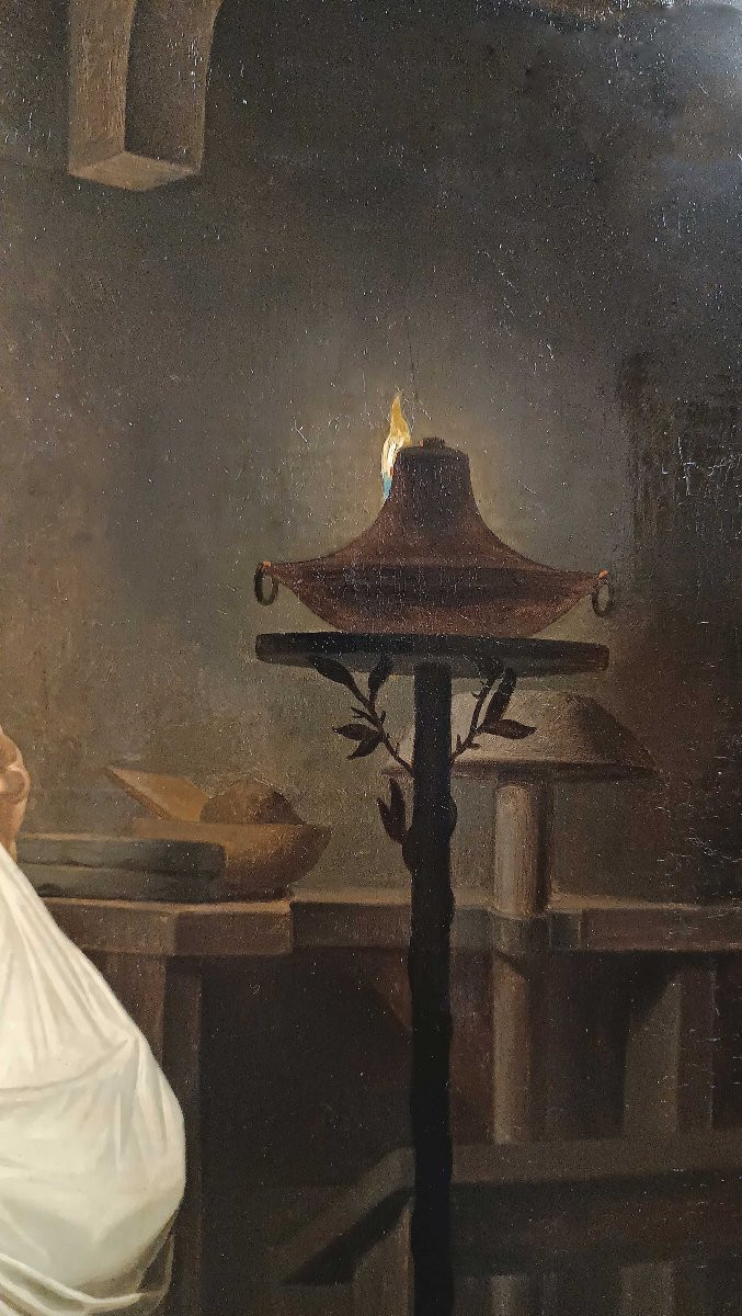 Mid-19th Century Painting "the Invention Of The Art Of Painting" -photo-2